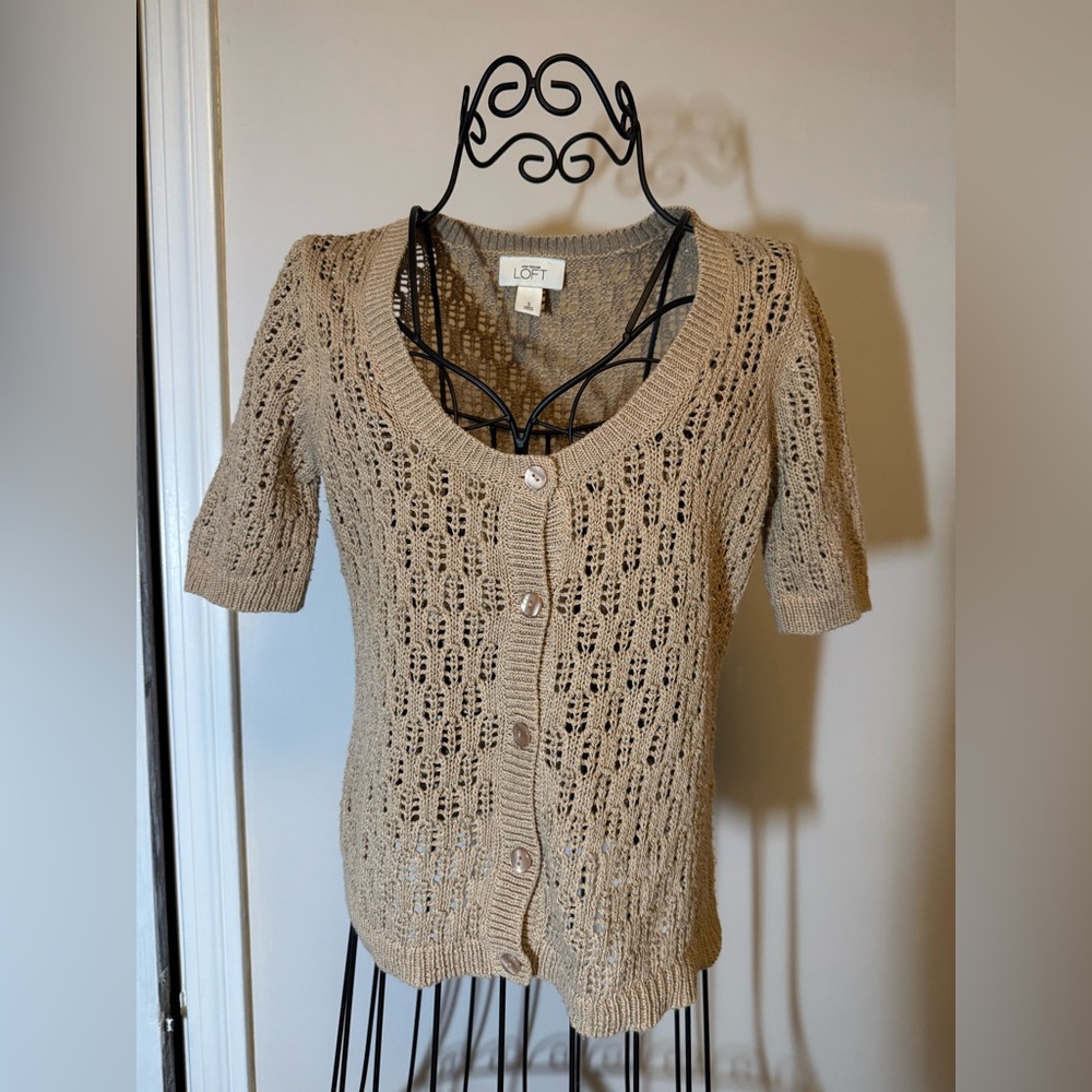 LOFT Women's Beige Open-Knit Cardigan